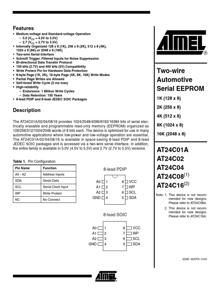 AT24C16N-10SA-2.7C | PDF | Microcontroller | Bit