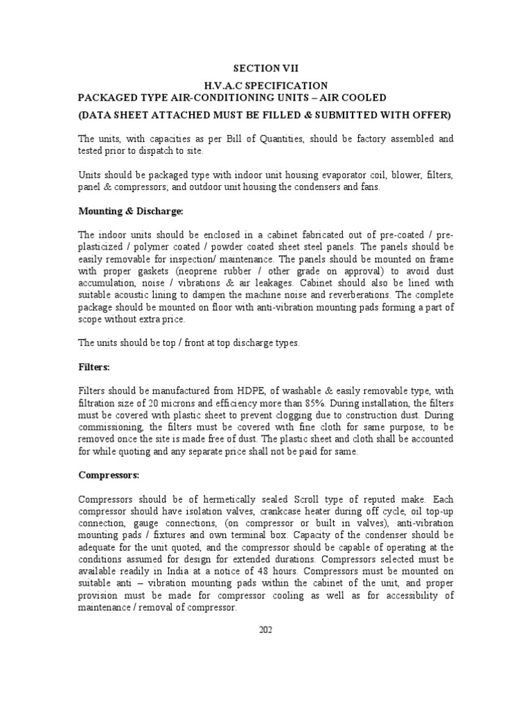 HVAC Specification for Packaged AC Units | PDF | Duct (Flow ...