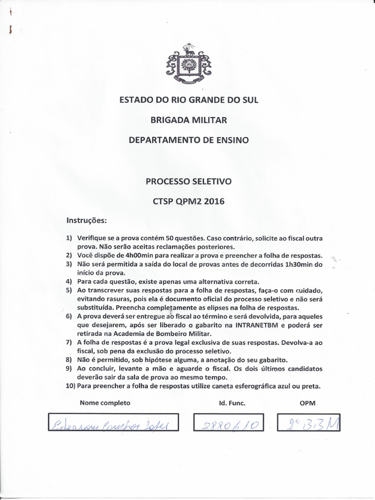 Prova Ctsp 2016 | PDF