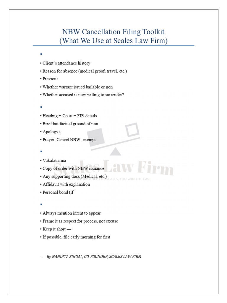NBW Cancellation Filing Toolkit | PDF