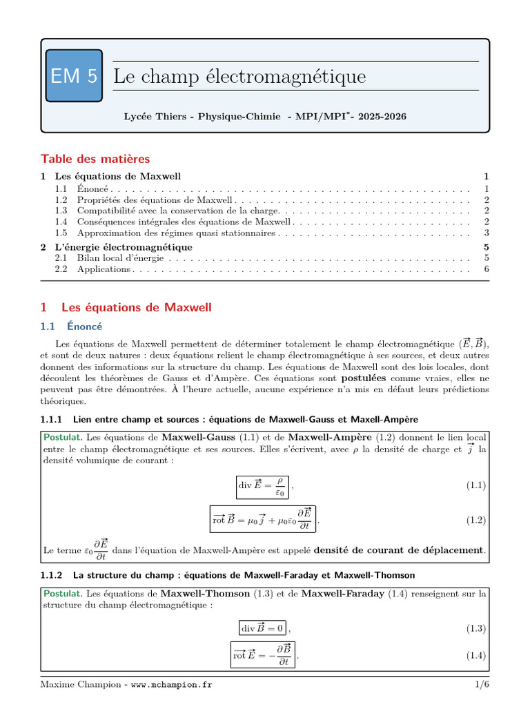 EM5 - Champ EM | PDF | Équations de Maxwell | Électromagnétisme