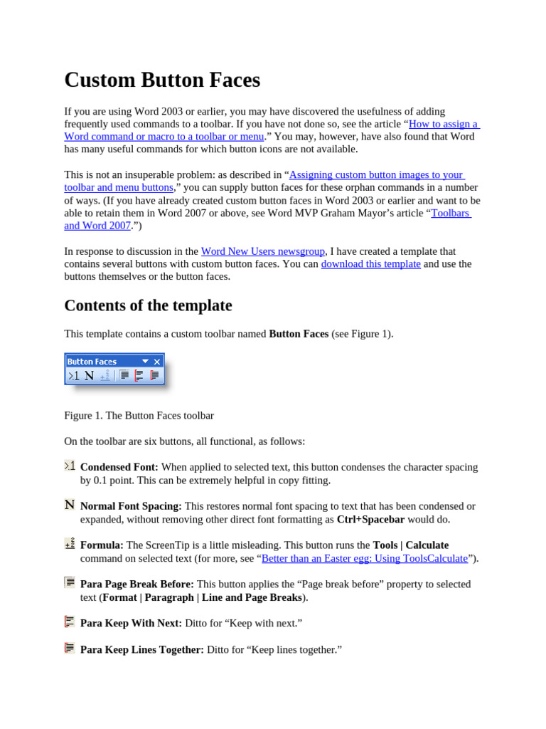 WORD - Custom Button Faces | PDF | Microsoft Word | System Software