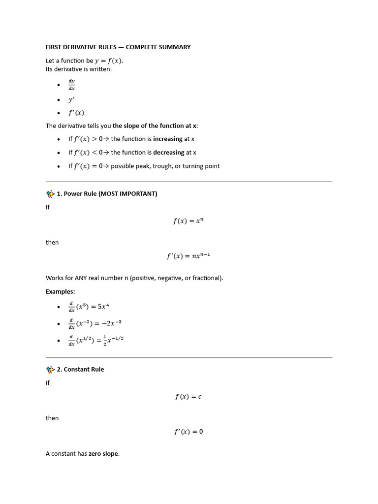 First Derivative Rules | PDF