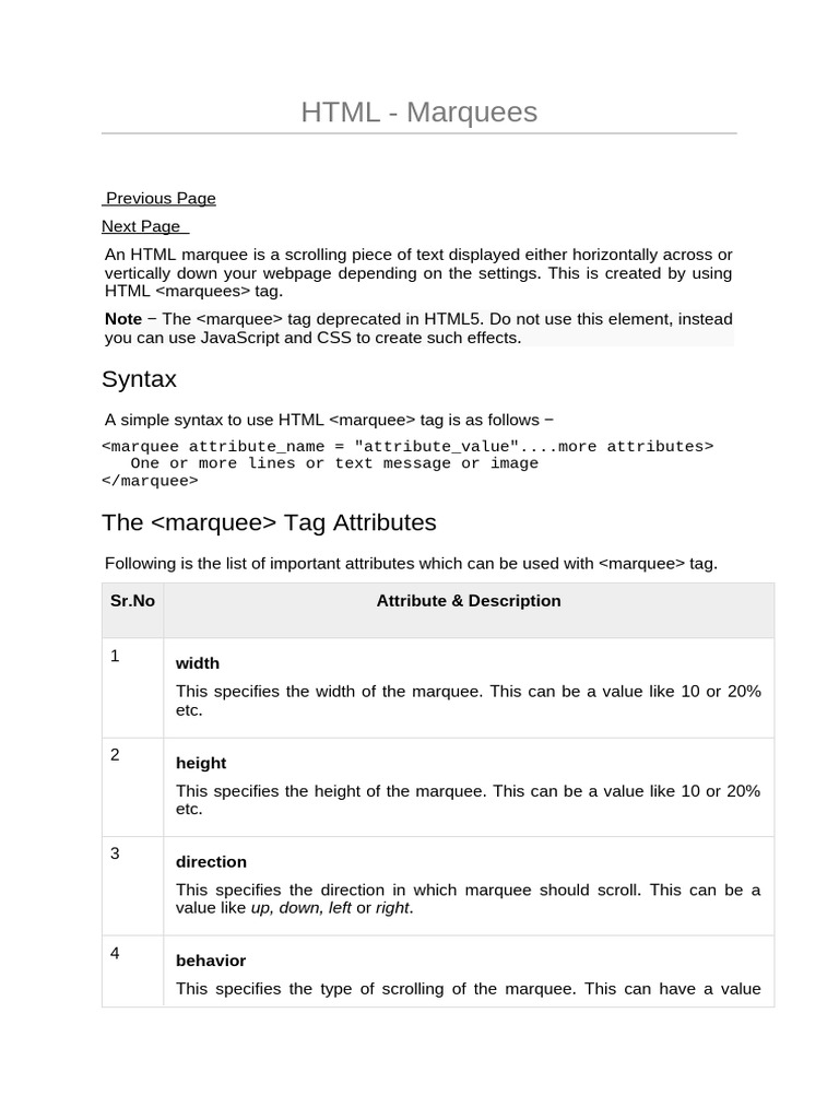 HTML Marquees | PDF | Html Element | Html