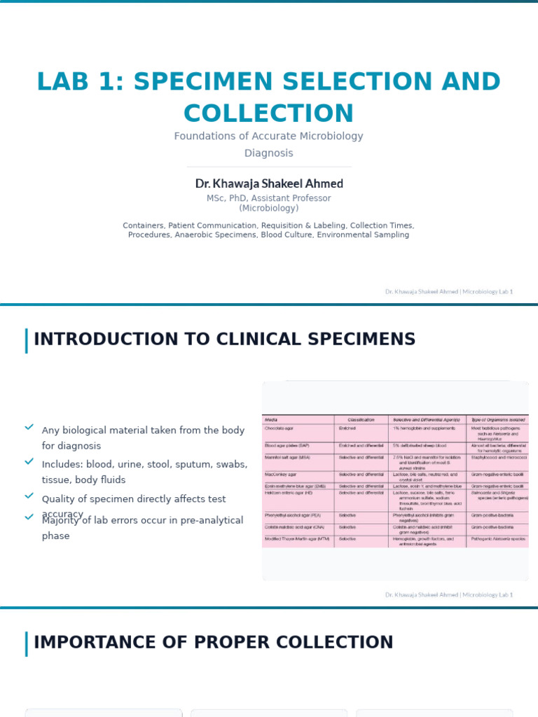 Lab 1 Specimen Selection and Collection | PDF | Infection | Clinical ...