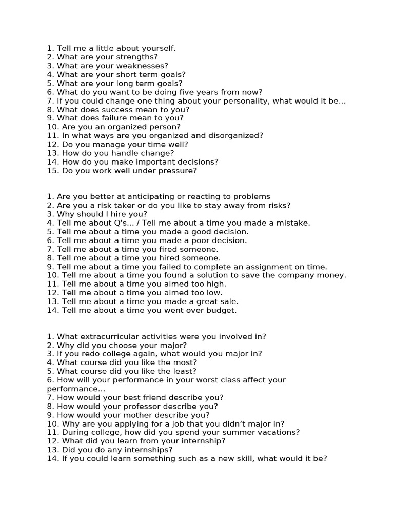 CV Questions For An Interview | PDF | Business