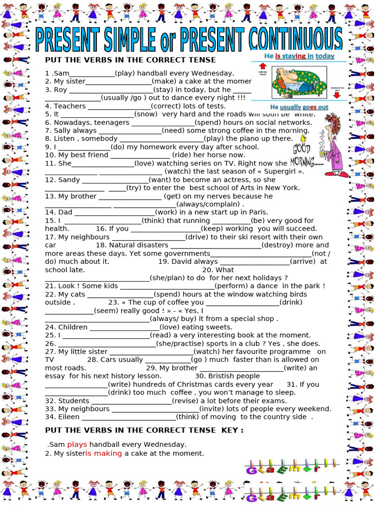 present-simple-vs-present-continuous-with-key-grammar-drills_105427 | PDF
