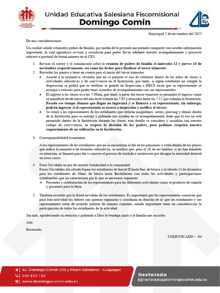 Rectorado Comunicado 2025 Institucional PPFF 04 | PDF
