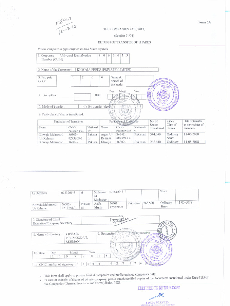 Annexure-A - Form 3A - Transfer of Shares | PDF
