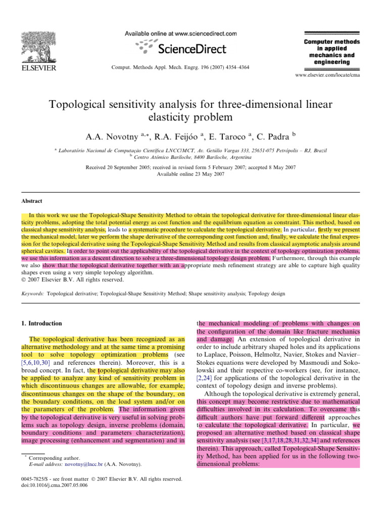 Topological Sensitivity Analysis For Three | PDF | Linear Elasticity ...