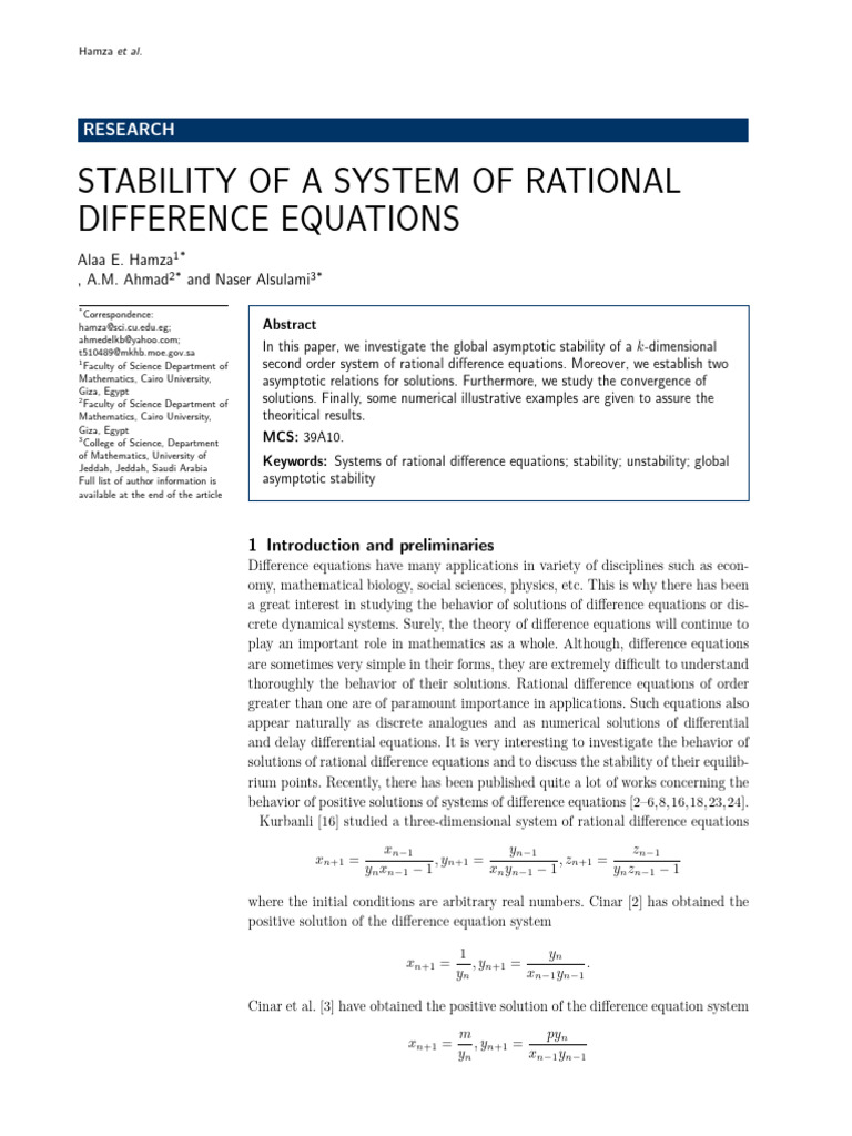 Stability of A System of Rational Difference Equations-1 | PDF ...