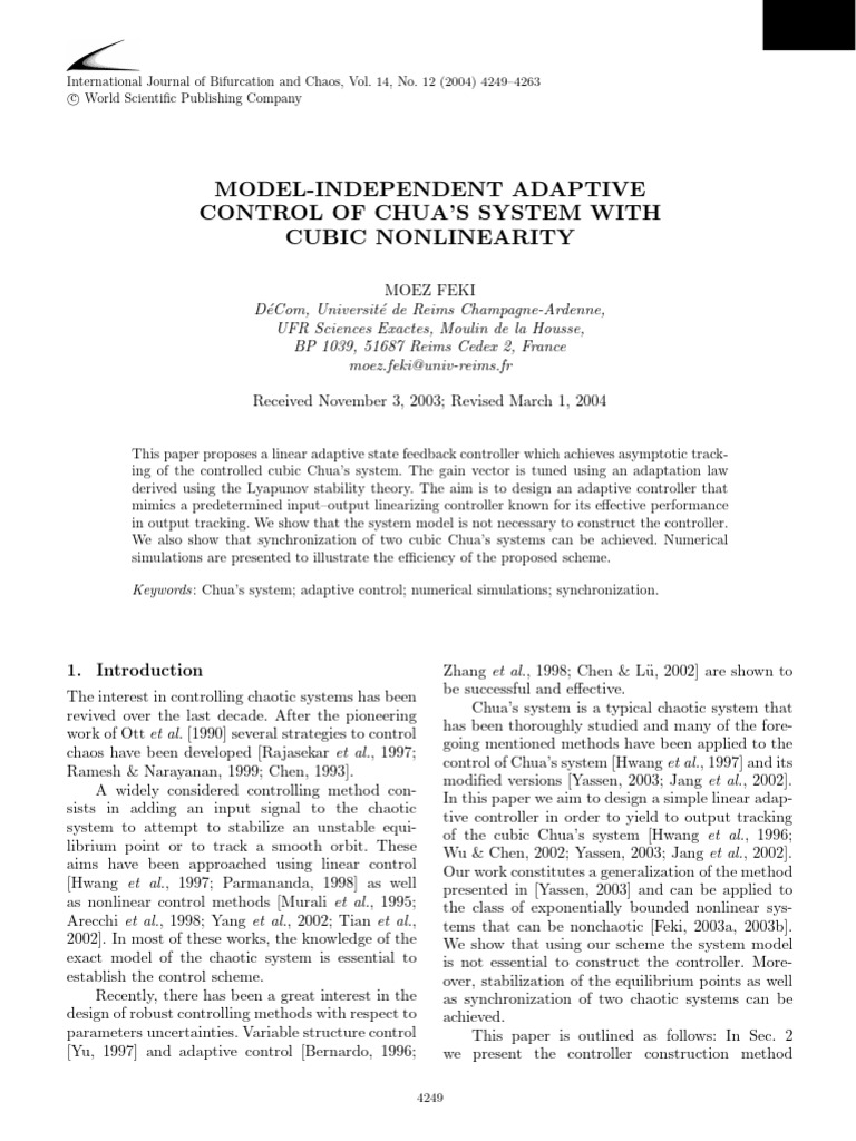 Feki-2004-14-12 | PDF | Control Theory | Chaos Theory