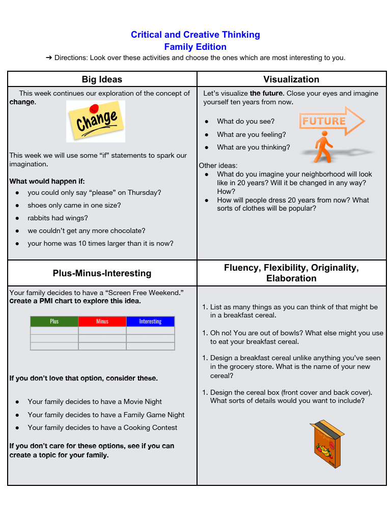 CCT Family Edition Choice Board Oct. 12 1 | PDF | Learning | Thought