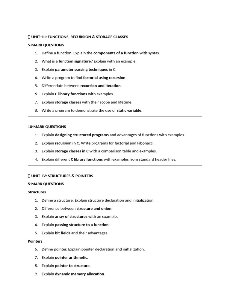 Pps Mid 2 Question Bank | PDF | Pointer (Computer Programming) | Software