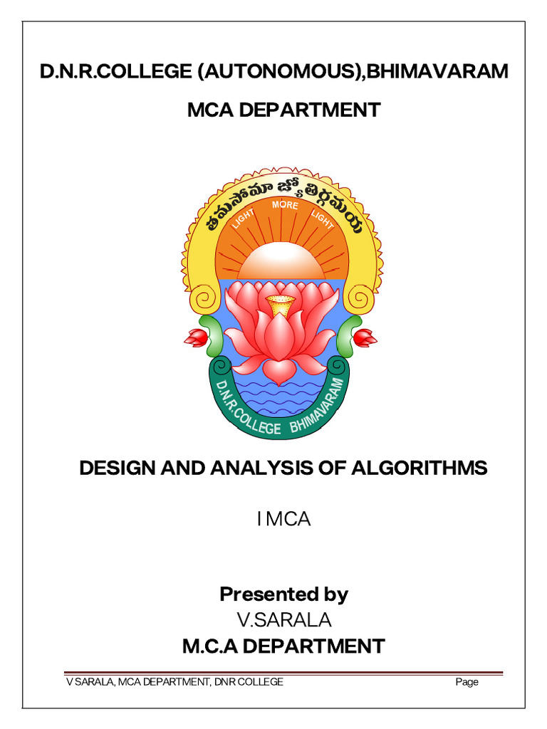 Sarala MCA DAA Material 1,2 Units | PDF | Algorithms | Matrix (Mathematics)