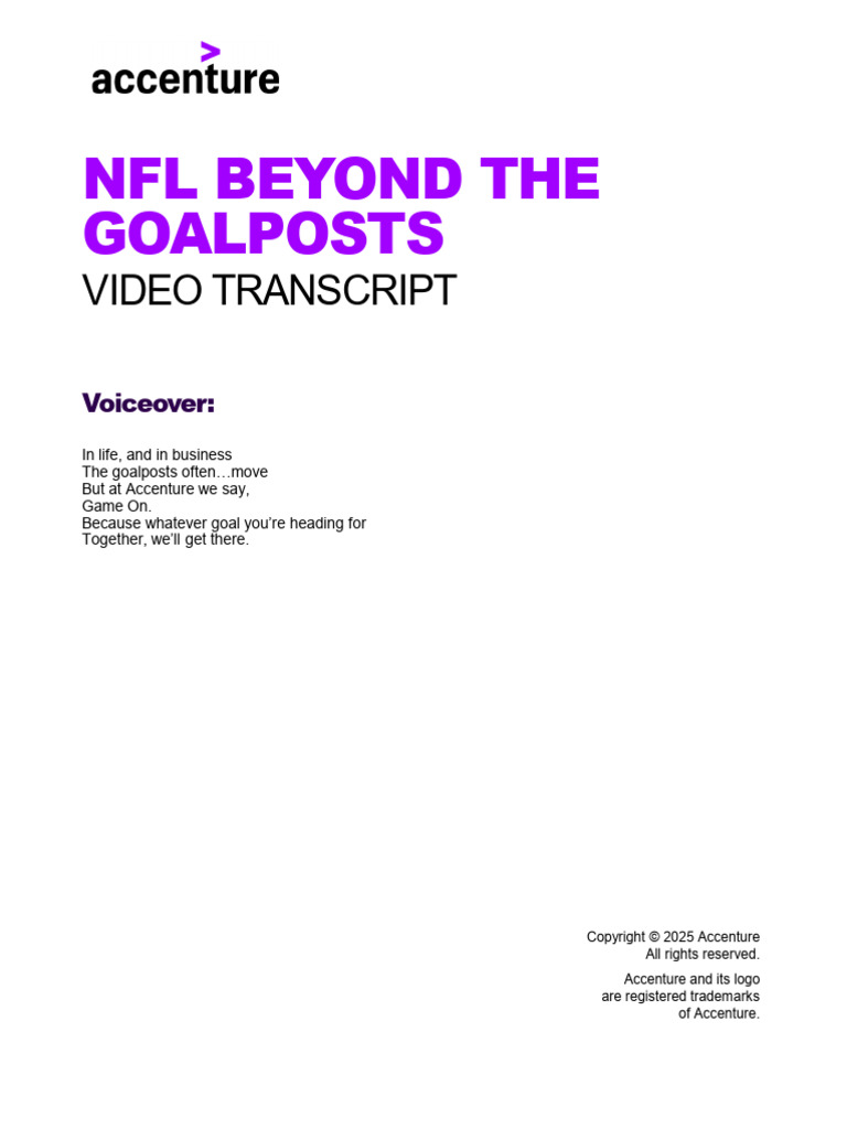 Accenture Video Transcript NFL Beyond The Goal Posts | PDF