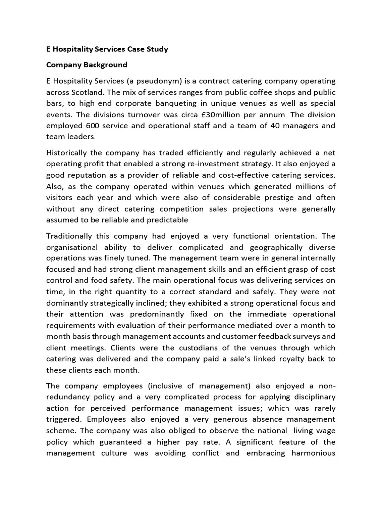 E Hospitality Services Case Study | PDF | Employment | Fair Trade