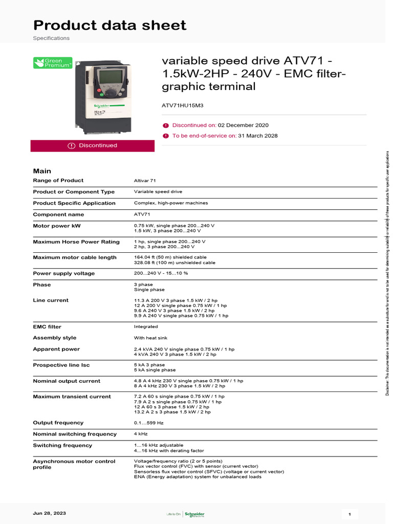 Altivar 71 Variable Frequency Drives VFD - ATV71HU15M3 | PDF | Power ...