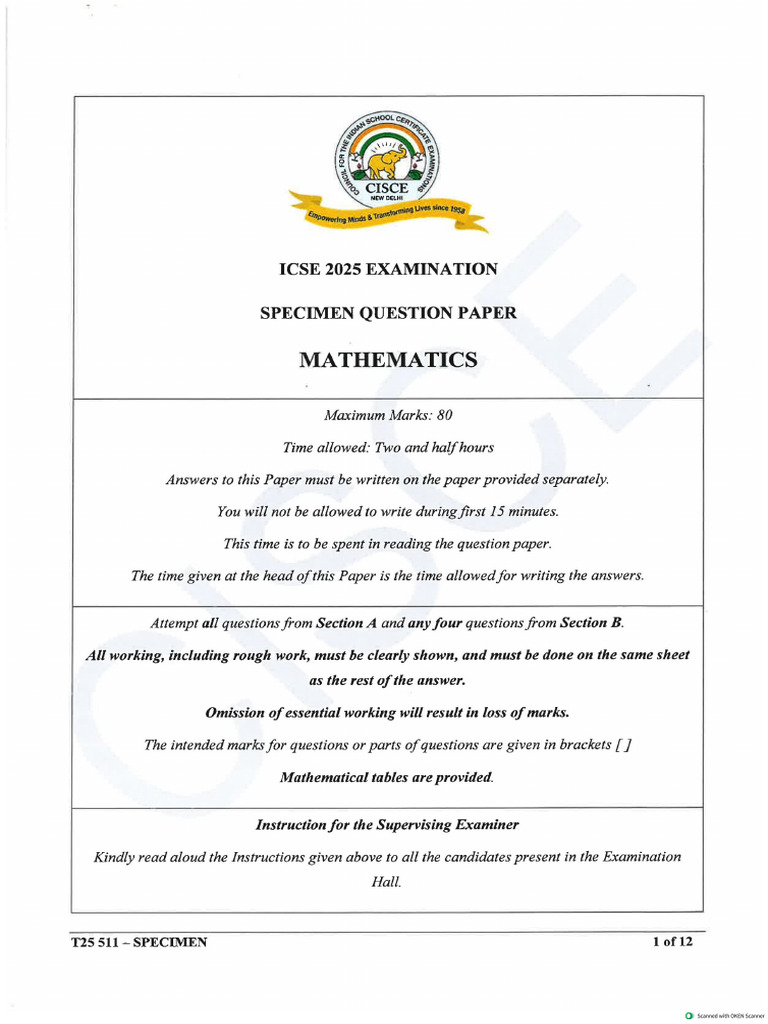 ICSE SP QP 2025 Mathematics-2 | PDF