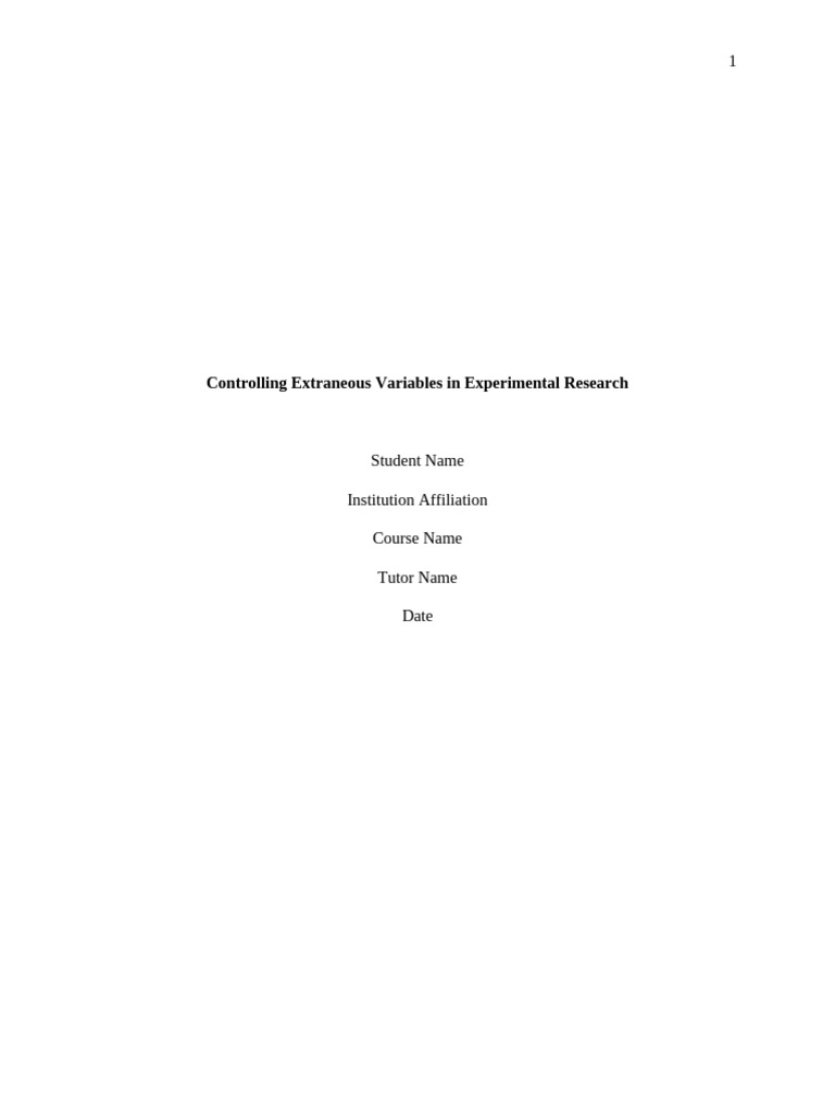 Week 4dq1 Controlling Extraneous Variables in Experimental Research ...