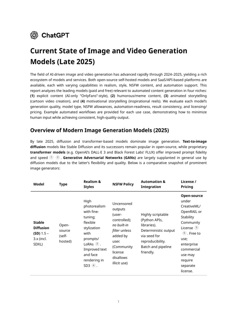 Current State of Image and Video Generation Models (Late 2025) | PDF ...