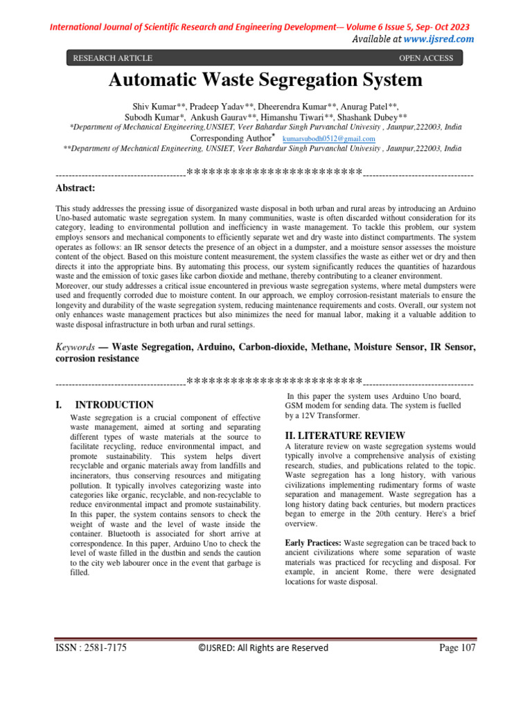 Automatic Waste Segregation System | PDF | Waste | Waste Management