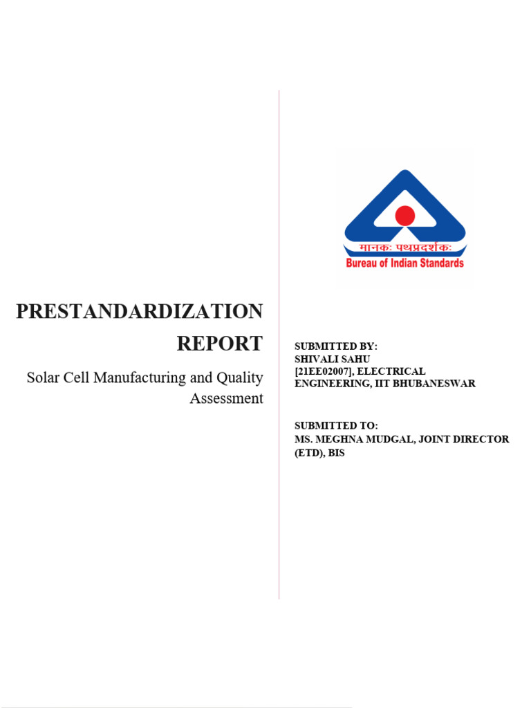 Prestandardization Report-1 | PDF | Photovoltaics | Solar Cell