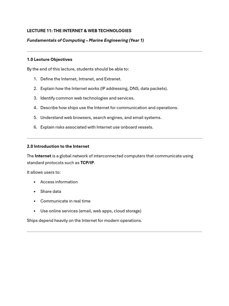 Lecture 11 the Internet & Web Technologies | PDF | World Wide Web ...