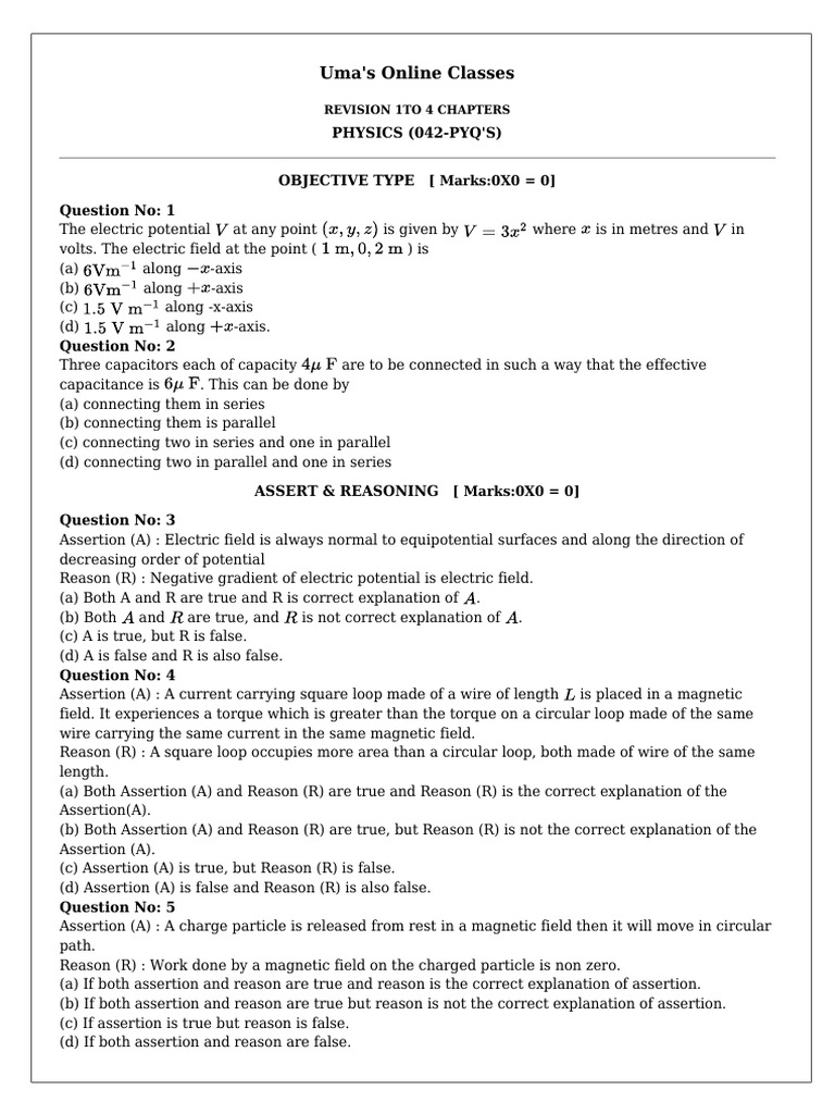 PHYSICS (042-PYQ'S)[20_06_2025] | PDF | Capacitance | Electrical ...