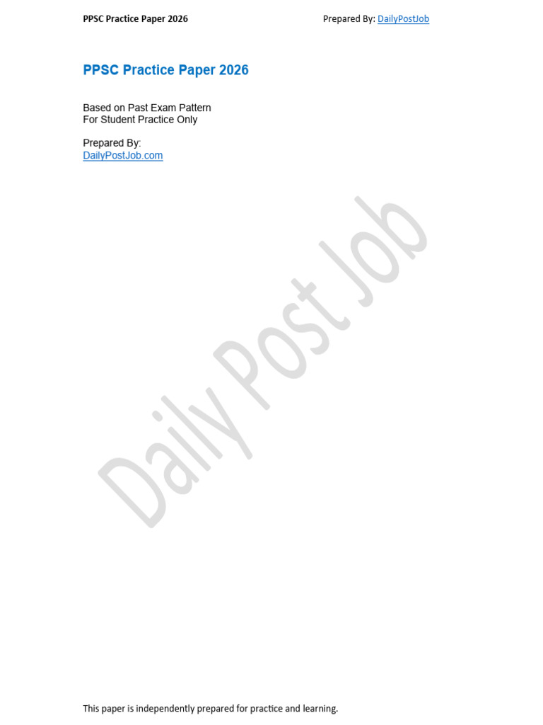 PPSC Practice Paper 2026 Dailypostjob | PDF | Pakistan | Khyber Pakhtunkhwa