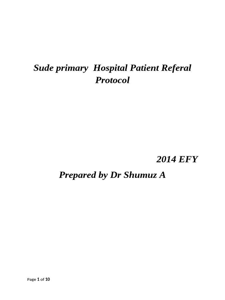 Suudee Primary Hospital Referal Protocol | PDF | Patient | Hospital