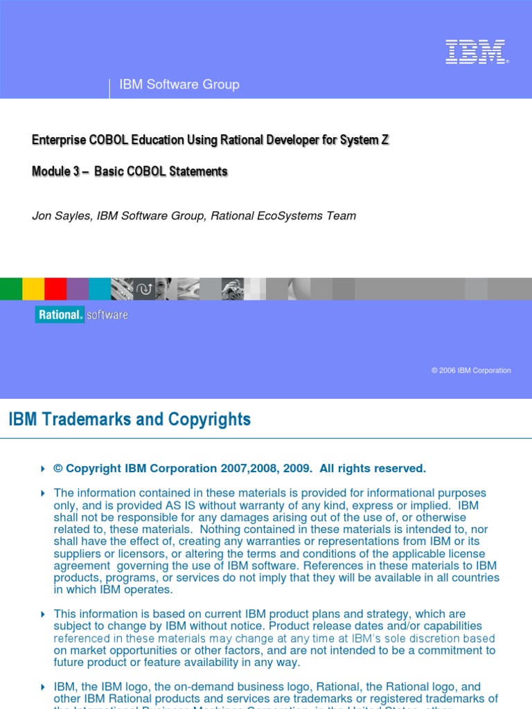 IBM Software Group Enterprise COBOL Education Using Rational Developer