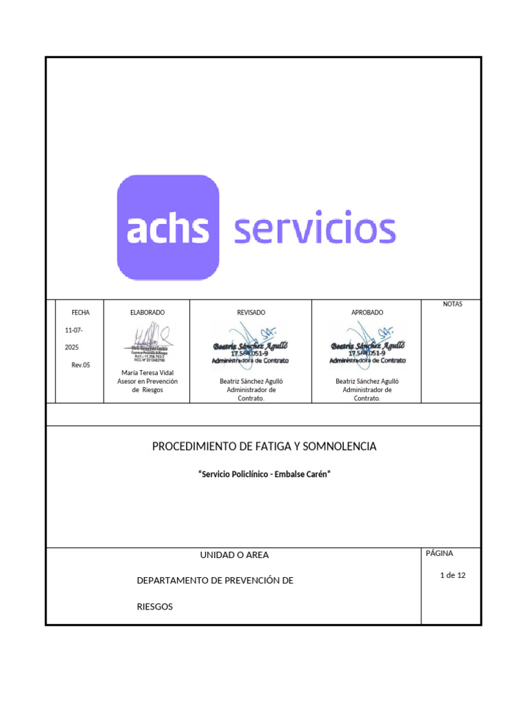 Plan de Fatiga y Somnolencia - Caren Rev5 2025 | PDF | Seguridad y ...