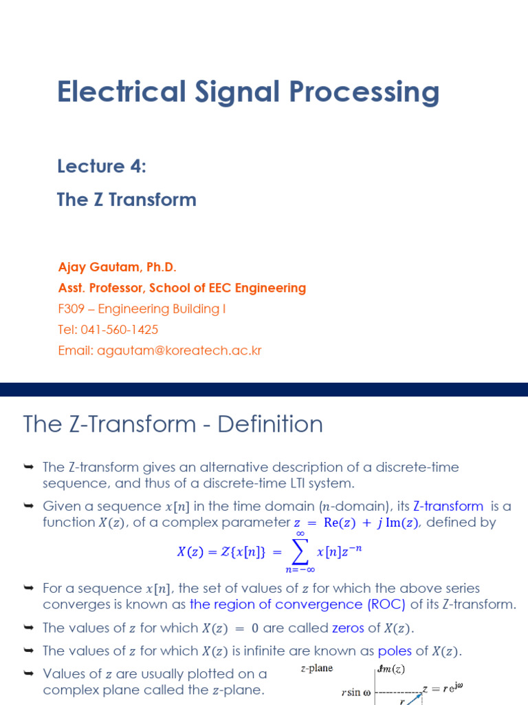 ESP Lecture 4 - The Z Transform | PDF | Rational Number | Mathematical ...