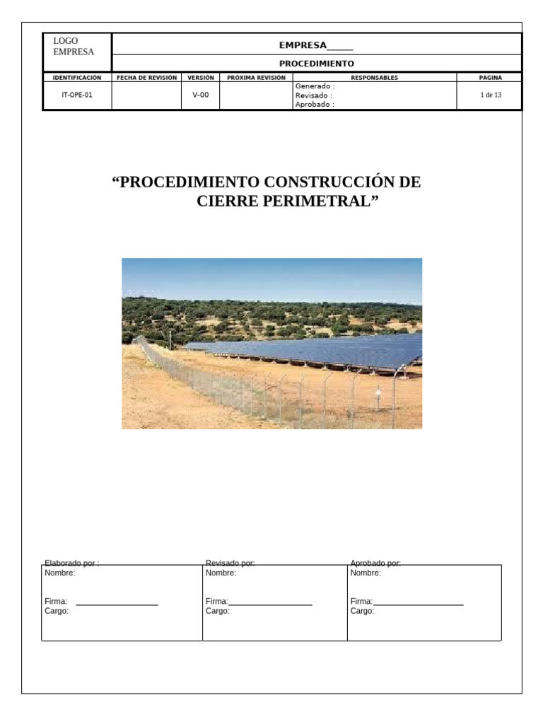 PROCEDIMIENTO CONSTRUCCIÓN DE CIERRE PERIMETRAL V2 (2) | PDF | Perforar