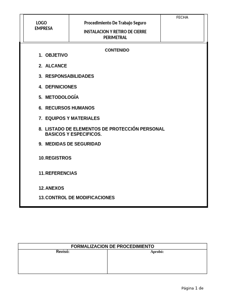 Procedimiento Pts Instalacion y Retiro de Cierre Perimetral | PDF ...