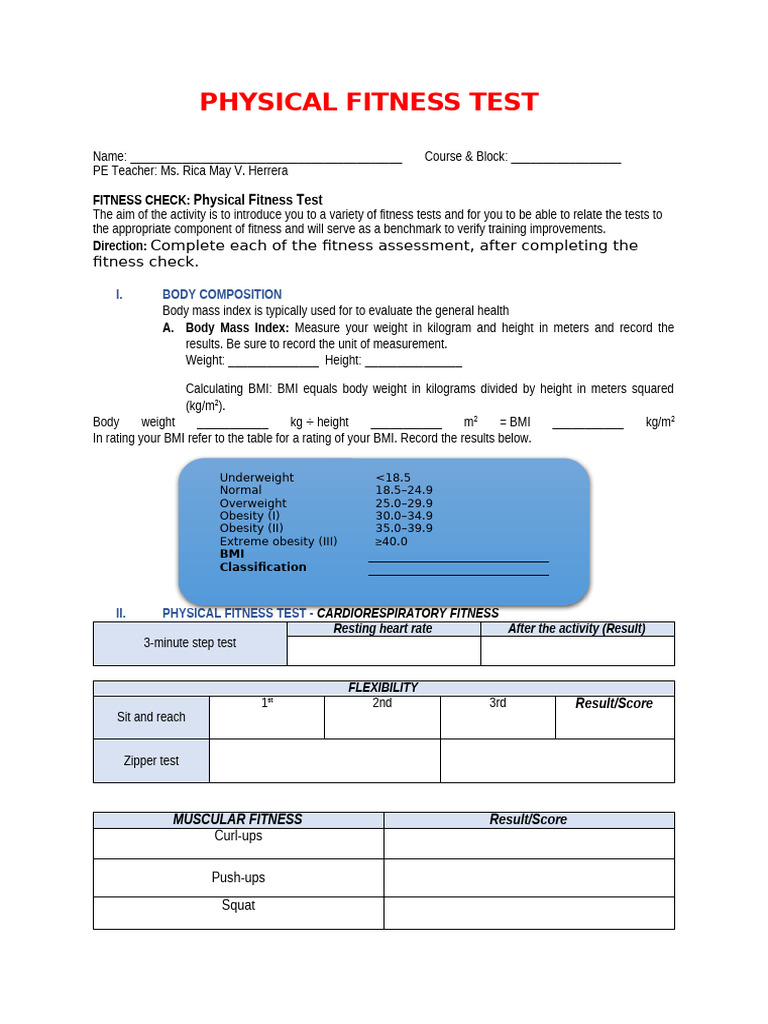 Physical Fitness Test 2025 | PDF | Body Mass Index | Body Shape