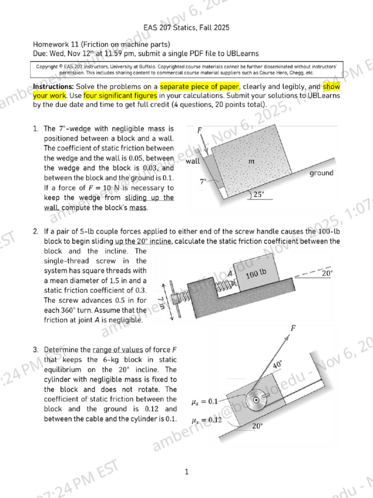 EAS207 Fa25 HW11 | PDF