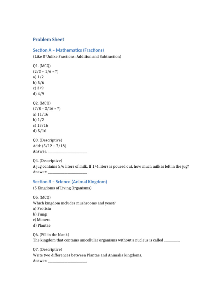 Problem Sheet | PDF