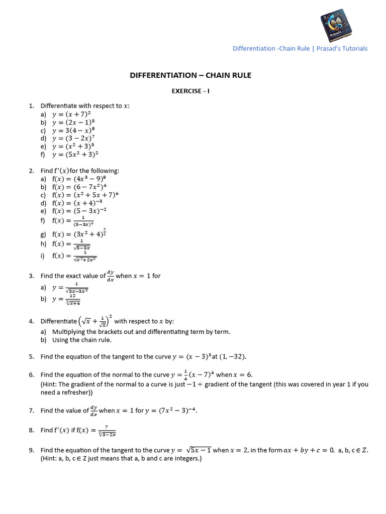 Differentiation Chain Rule | PDF | Tangent | Gradient