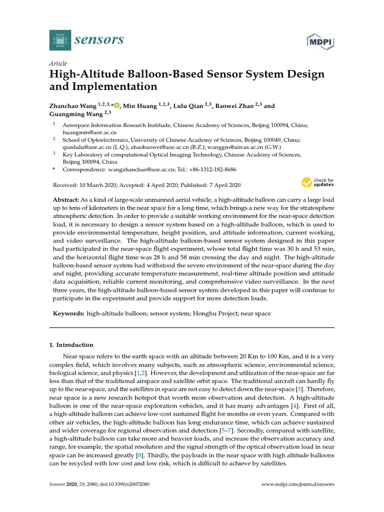 High-Altitude Balloon-Based Sensor System Design A | PDF | Inertial ...