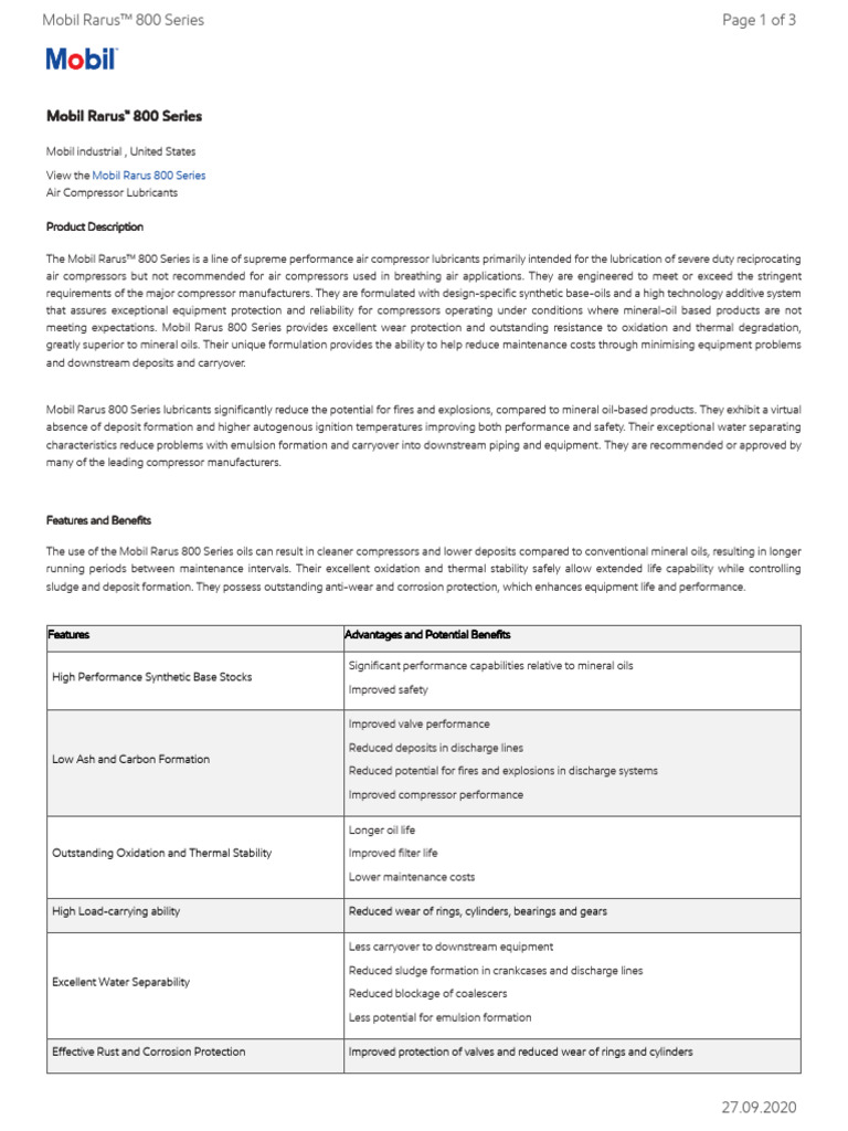 GL XX Mobil Rarus 800 Series | PDF | Lubricant | Materials