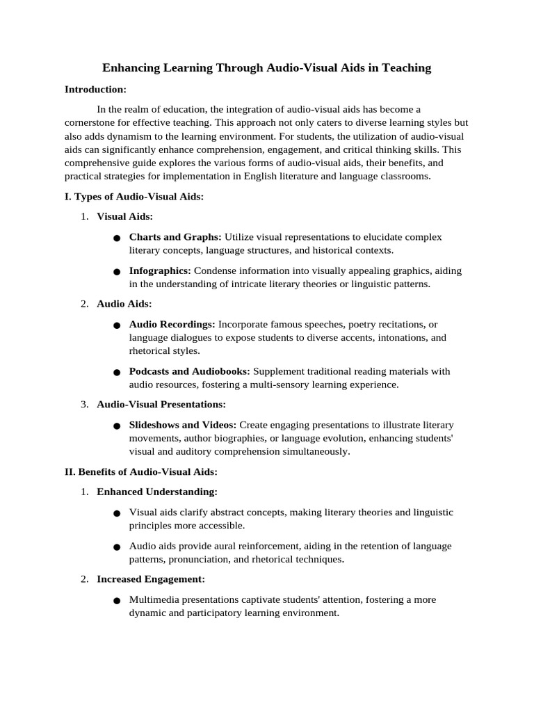 Enhancing Learning Through Audio-Visual Aids in Teaching - Unit I | PDF ...