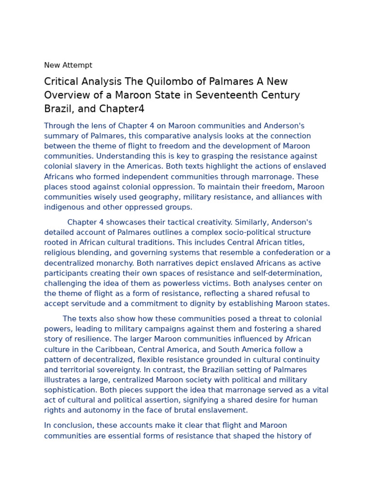 Critical Analysis the Quilombo of Palmares a New Overview of a Maroon ...