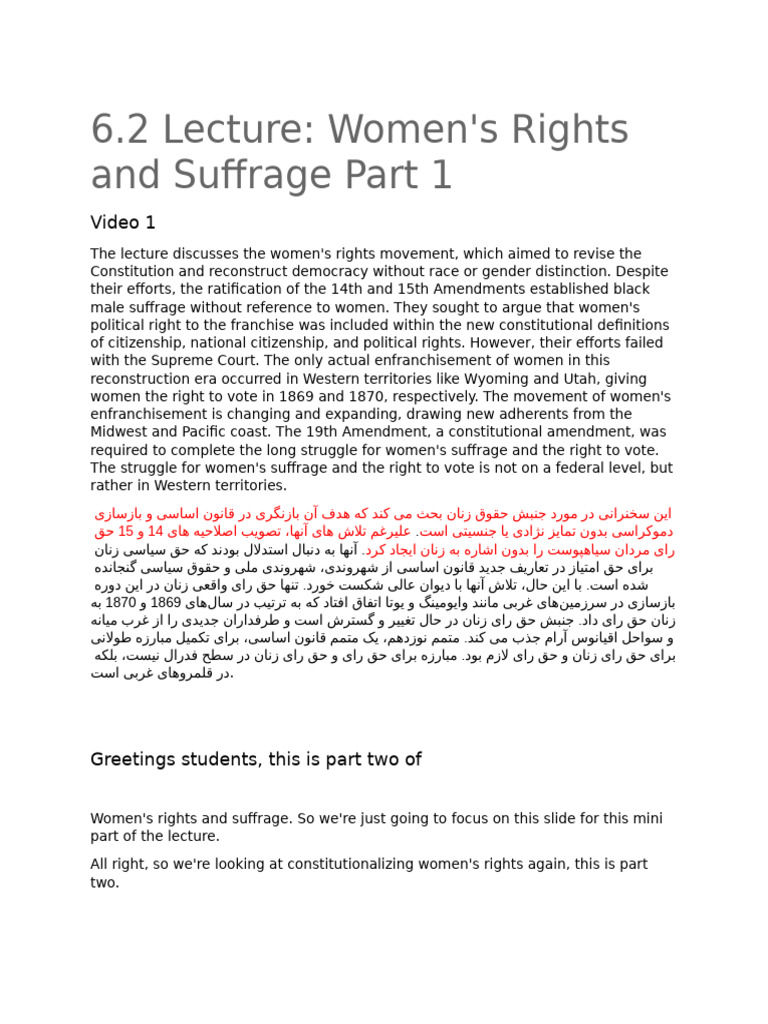 6 2 Women's Rights and Suffrage Part 1 | PDF | Fifteenth Amendment To ...