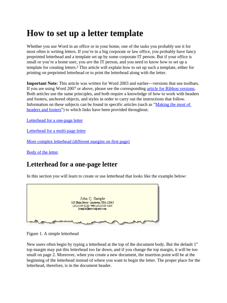 WORD - How To Set Up A Letter Template | PDF | Page Layout | Paragraph