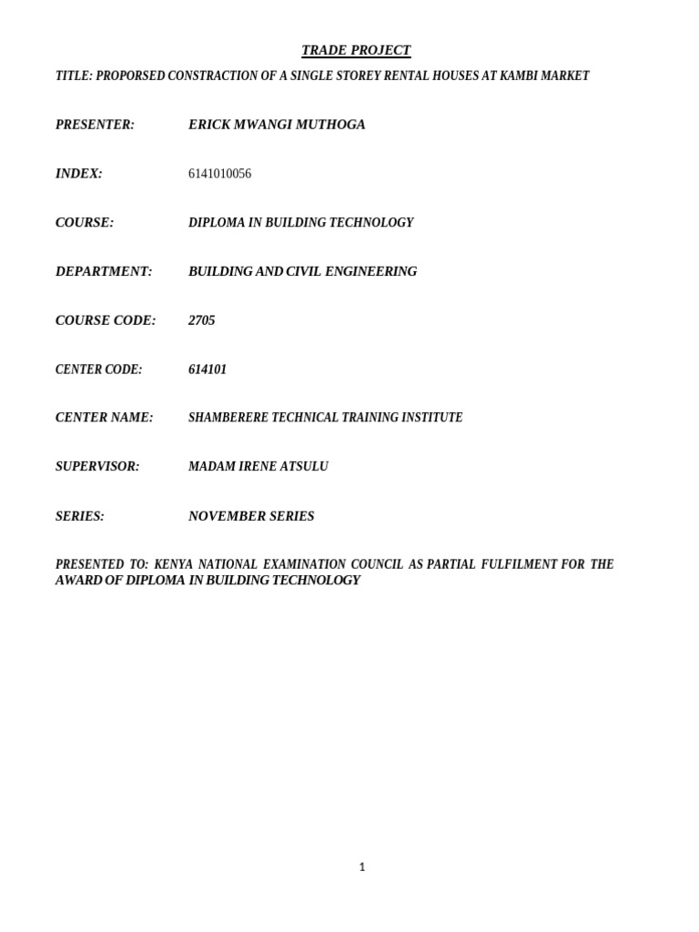 Allan Chemoto Trade Project 6141010056 | PDF | Soil | Vocational Education