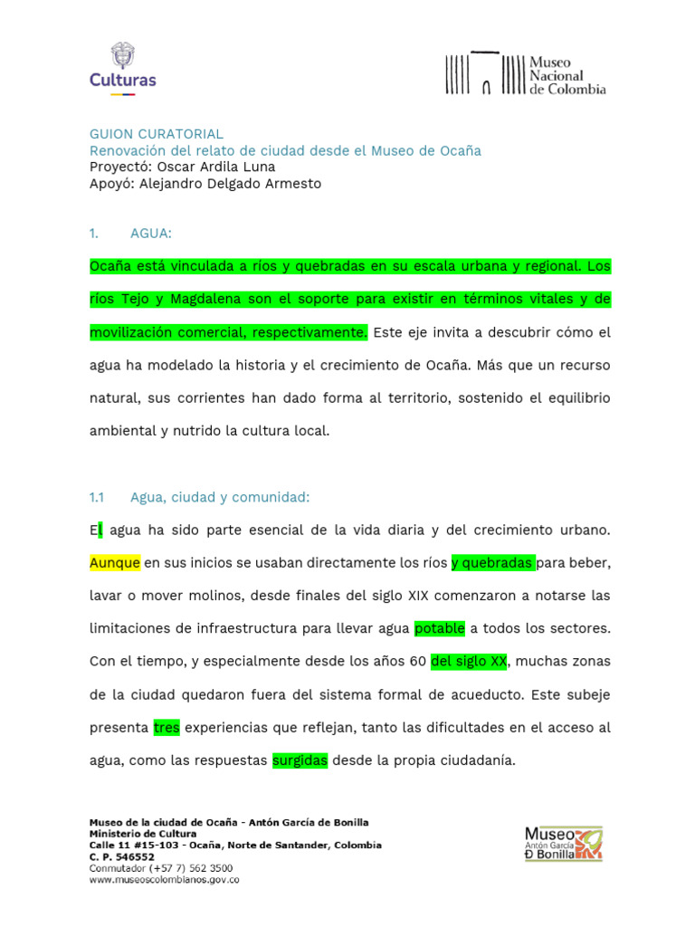 Guion Curatorial Agua - para Corrección de Estilo | PDF | Agua | Colombia