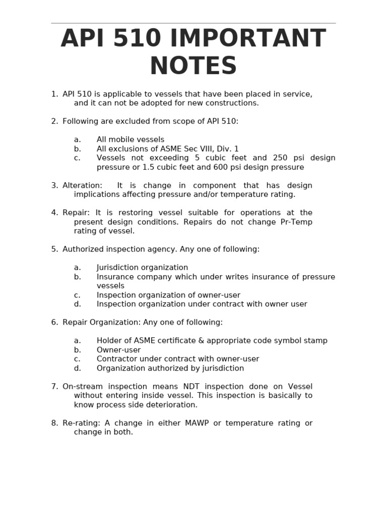 API 510 Important Notes | PDF | Welding | Construction