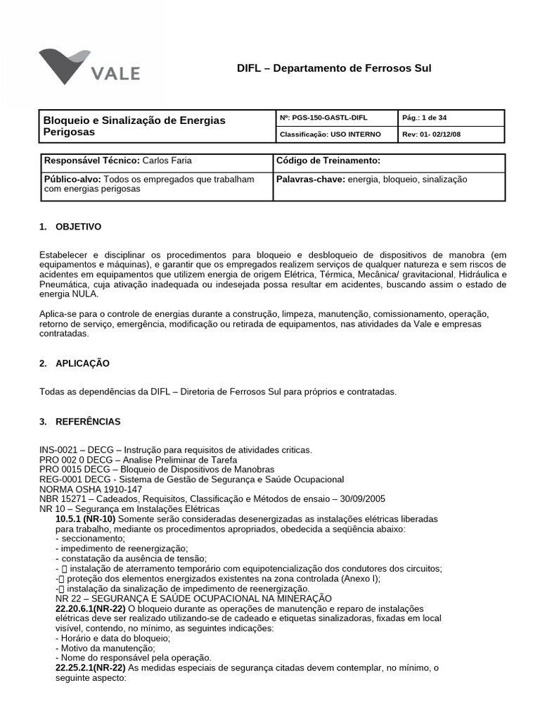PGS 150 GASTL - DIFL 2008 Bloqueio e Sinalização | PDF | Eletricista ...